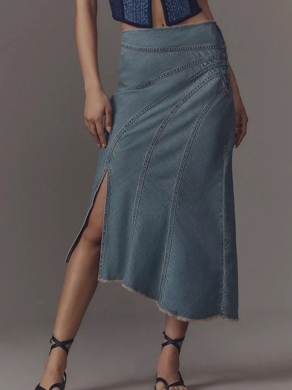 Pilcro Blue Asymmetrical Denim Midi Skirt